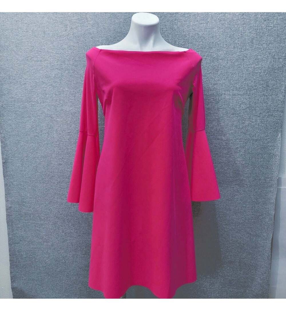 Chiara Boni La Petite Robe Red Bell Sleeve Boat Neck Shift Dress, Size 52 IT